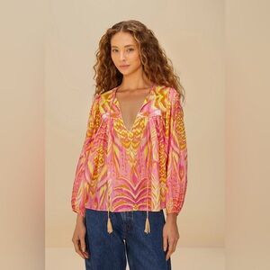 FARM RIO Pink Pineapple Tapestry Blouse